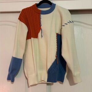 Colorblock Sweater for Men - Cream, Blue, and Orange